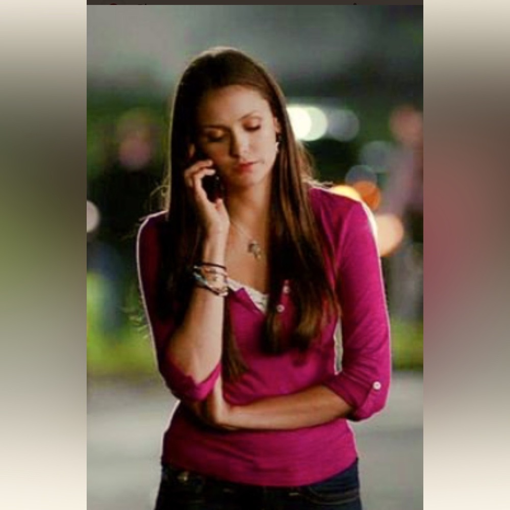 Pink Banana Republic Henley ASO Elena Gilbert
